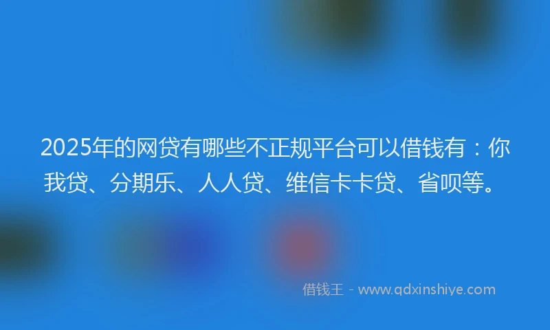 2025年的网贷有哪些不正规平台可以借钱有：你我贷、分期乐、人人贷、维信卡卡贷、省呗等。