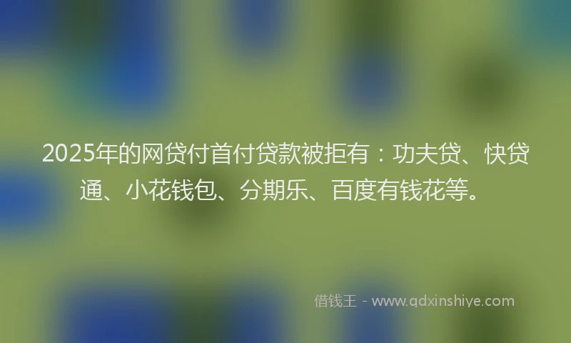 2025年的网贷付首付贷款被拒有：功夫贷、快贷通、小花钱包、分期乐、百度有钱花等。