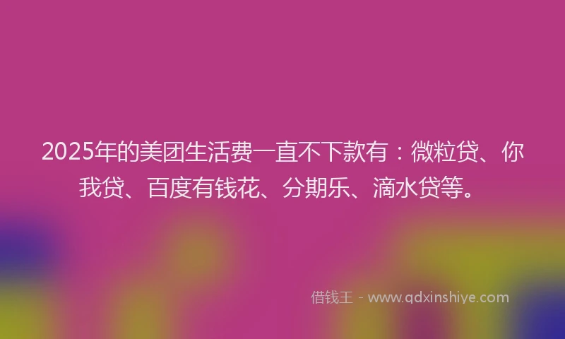 2025年的美团生活费一直不下款有：微粒贷、你我贷、百度有钱花、分期乐、滴水贷等。