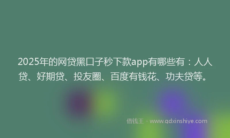 2025年的网贷黑口子秒下款app有哪些有：人人贷、好期贷、投友圈、百度有钱花、功夫贷等。