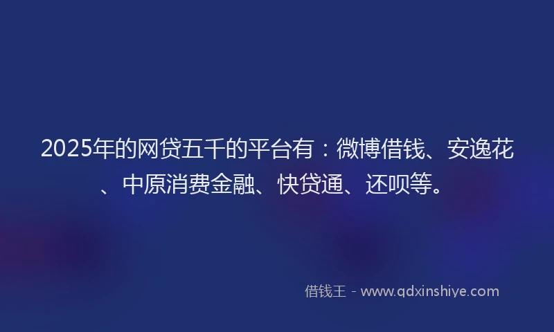 2025年的网贷五千的平台有：微博借钱、安逸花、中原消费金融、快贷通、还呗等。