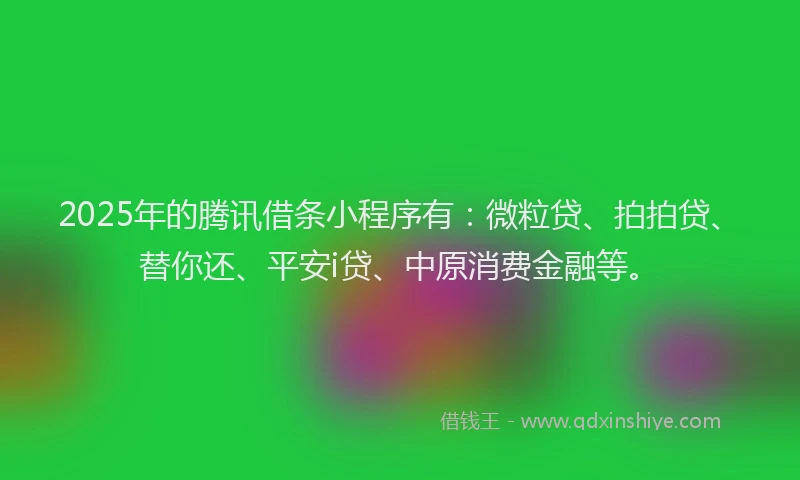 2025年的腾讯借条小程序有：微粒贷、拍拍贷、替你还、平安i贷、中原消费金融等。