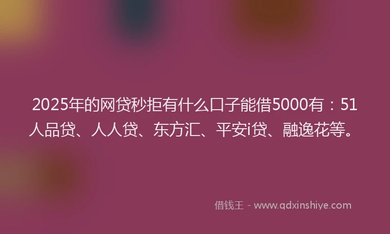 2025年的网贷秒拒有什么口子能借5000有：51人品贷、人人贷、东方汇、平安i贷、融逸花等。