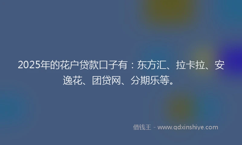 2025年的花户贷款口子有：东方汇、拉卡拉、安逸花、团贷网、分期乐等。