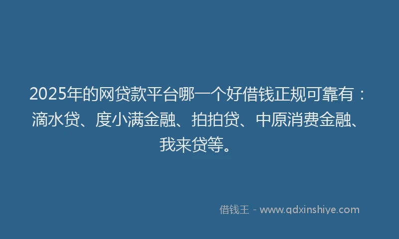 2025年的网贷款平台哪一个好借钱正规可靠有：滴水贷、度小满金融、拍拍贷、中原消费金融、我来贷等。