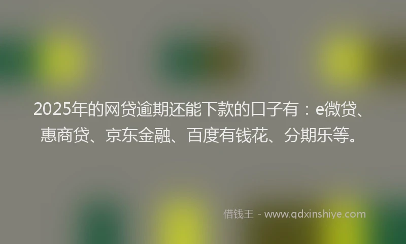 2025年的网贷逾期还能下款的口子有：e微贷、惠商贷、京东金融、百度有钱花、分期乐等。