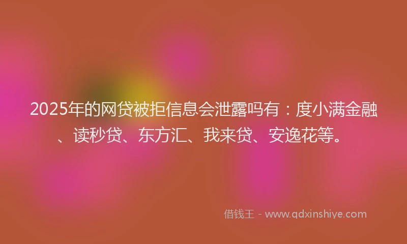 2025年的网贷被拒信息会泄露吗有：度小满金融、读秒贷、东方汇、我来贷、安逸花等。