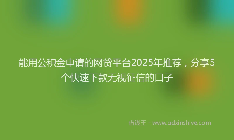 能用公积金申请的网贷平台2025年推荐，分享5个快速下款无视征信的口子