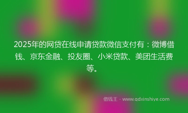 2025年的网贷在线申请贷款微信支付有：微博借钱、京东金融、投友圈、小米贷款、美团生活费等。