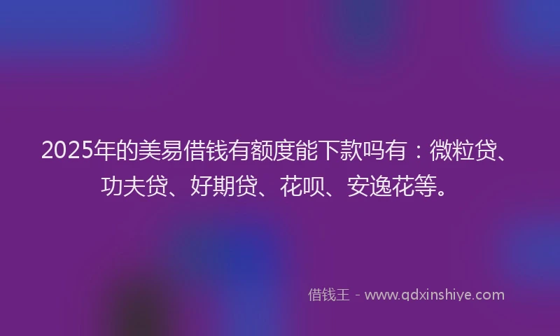 2025年的美易借钱有额度能下款吗有：微粒贷、功夫贷、好期贷、花呗、安逸花等。