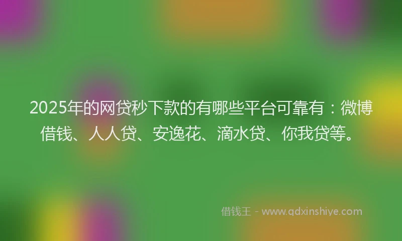 2025年的网贷秒下款的有哪些平台可靠有：微博借钱、人人贷、安逸花、滴水贷、你我贷等。