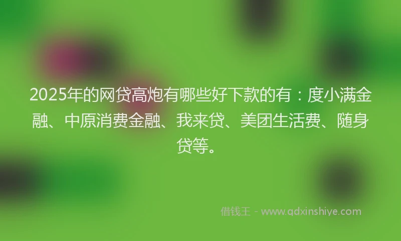 2025年的网贷高炮有哪些好下款的有：度小满金融、中原消费金融、我来贷、美团生活费、随身贷等。