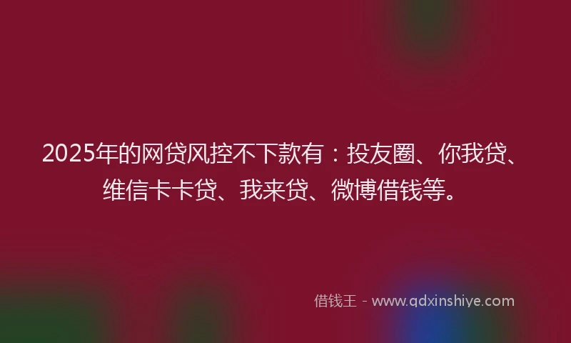 2025年的网贷风控不下款有：投友圈、你我贷、维信卡卡贷、我来贷、微博借钱等。