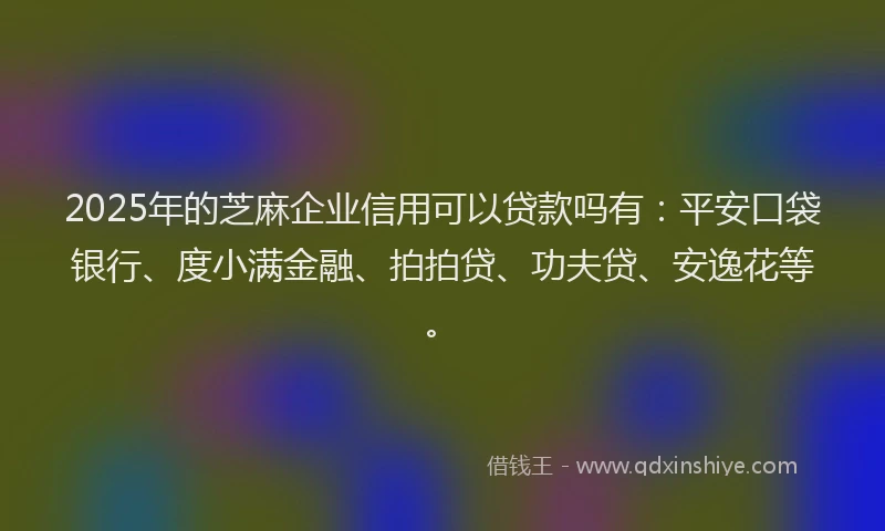 2025年的芝麻企业信用可以贷款吗有：平安口袋银行、度小满金融、拍拍贷、功夫贷、安逸花等。