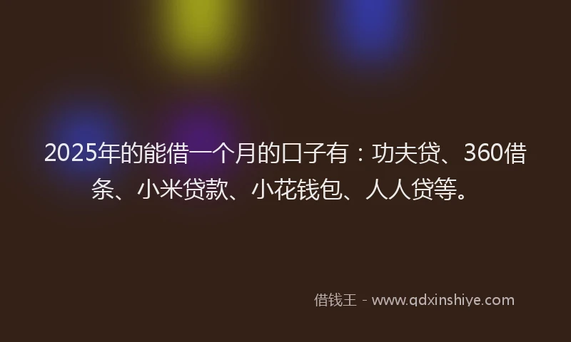 2025年的能借一个月的口子有：功夫贷、360借条、小米贷款、小花钱包、人人贷等。