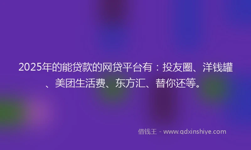 2025年的能贷款的网贷平台有：投友圈、洋钱罐、美团生活费、东方汇、替你还等。