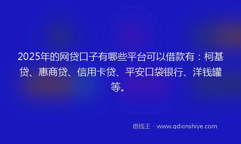 2025年的网贷口子有哪些平台可以借款有：柯基贷、惠商贷、信用卡贷、平安口袋银行、洋钱罐等。