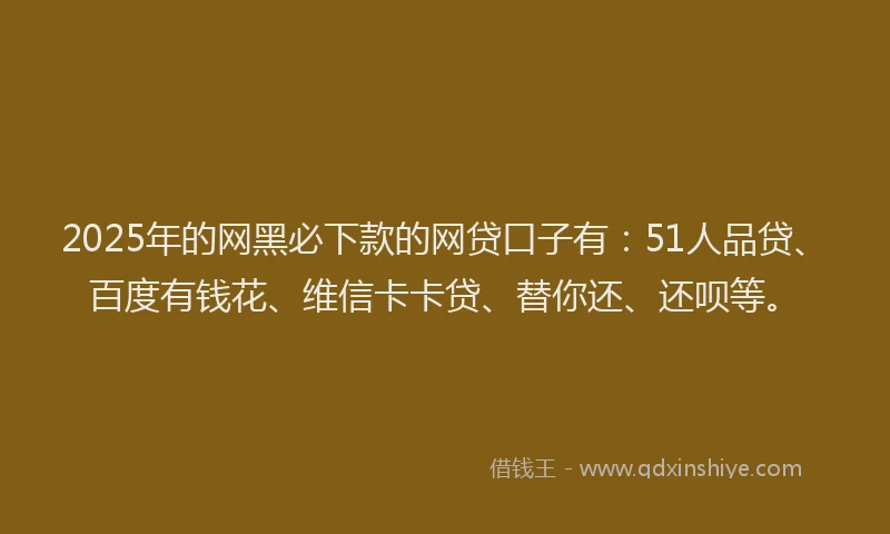 2025年的网黑必下款的网贷口子有：51人品贷、百度有钱花、维信卡卡贷、替你还、还呗等。