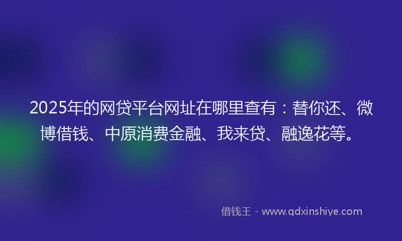 2025年的网贷平台网址在哪里查有：替你还、微博借钱、中原消费金融、我来贷、融逸花等。