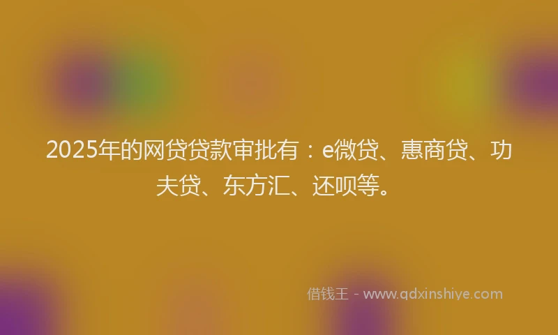 2025年的网贷贷款审批有：e微贷、惠商贷、功夫贷、东方汇、还呗等。