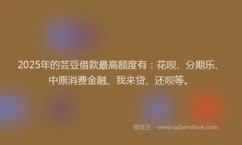 2025年的芸豆借款最高额度有：花呗、分期乐、中原消费金融、我来贷、还呗等。