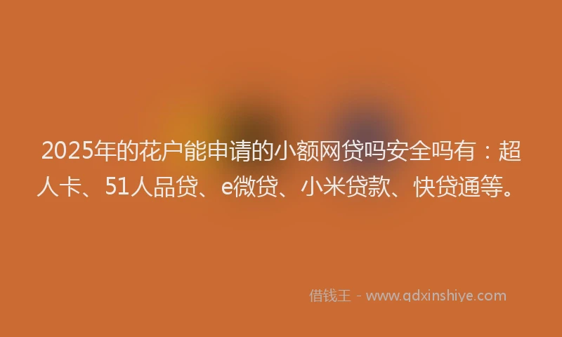 2025年的花户能申请的小额网贷吗安全吗有：超人卡、51人品贷、e微贷、小米贷款、快贷通等。
