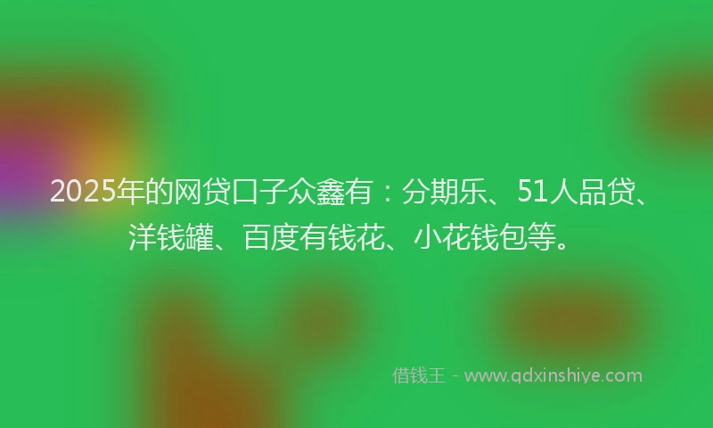 2025年的网贷口子众鑫有：分期乐、51人品贷、洋钱罐、百度有钱花、小花钱包等。