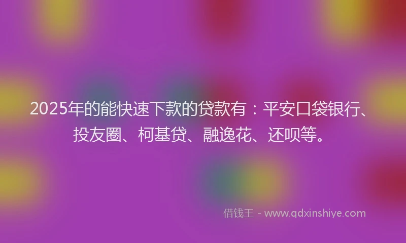 2025年的能快速下款的贷款有：平安口袋银行、投友圈、柯基贷、融逸花、还呗等。