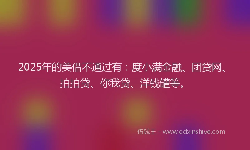 2025年的美借不通过有：度小满金融、团贷网、拍拍贷、你我贷、洋钱罐等。