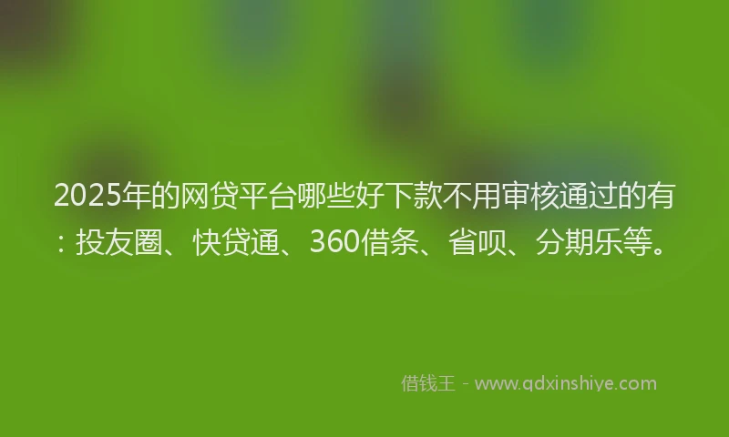 2025年的网贷平台哪些好下款不用审核通过的有：投友圈、快贷通、360借条、省呗、分期乐等。