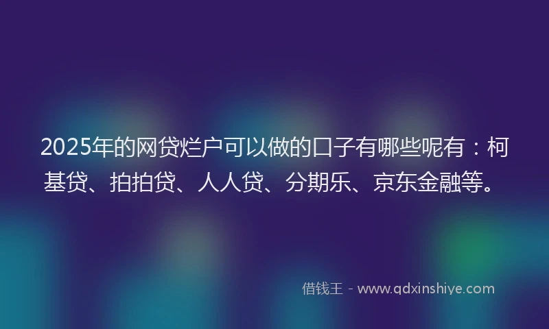 2025年的网贷烂户可以做的口子有哪些呢有：柯基贷、拍拍贷、人人贷、分期乐、京东金融等。