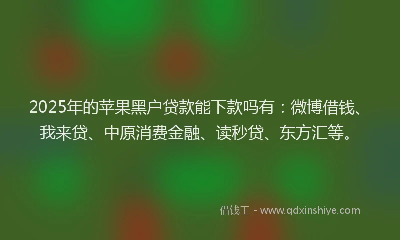2025年的苹果黑户贷款能下款吗有：微博借钱、我来贷、中原消费金融、读秒贷、东方汇等。