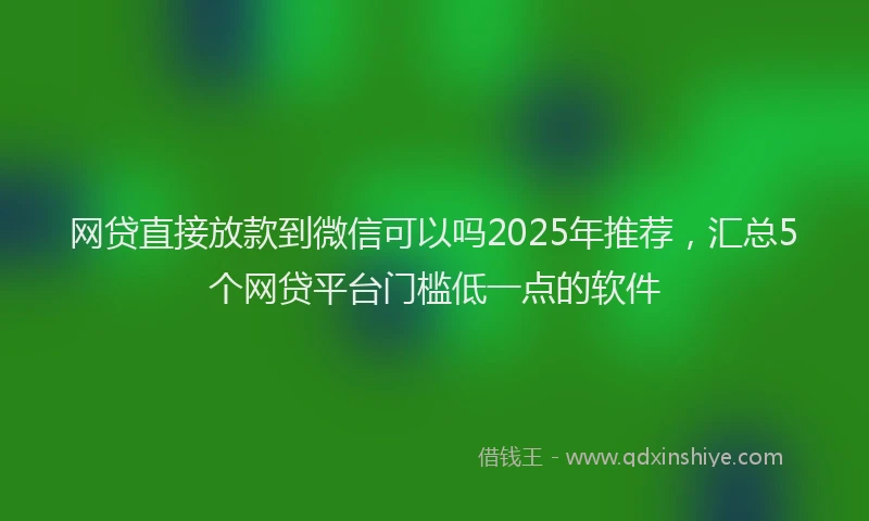 网贷直接放款到微信可以吗2025年推荐，汇总5个网贷平台门槛低一点的软件