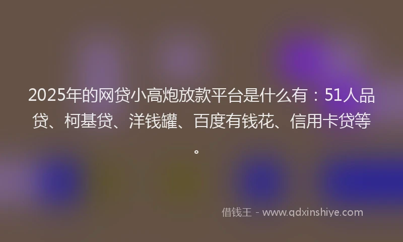 2025年的网贷小高炮放款平台是什么有：51人品贷、柯基贷、洋钱罐、百度有钱花、信用卡贷等。