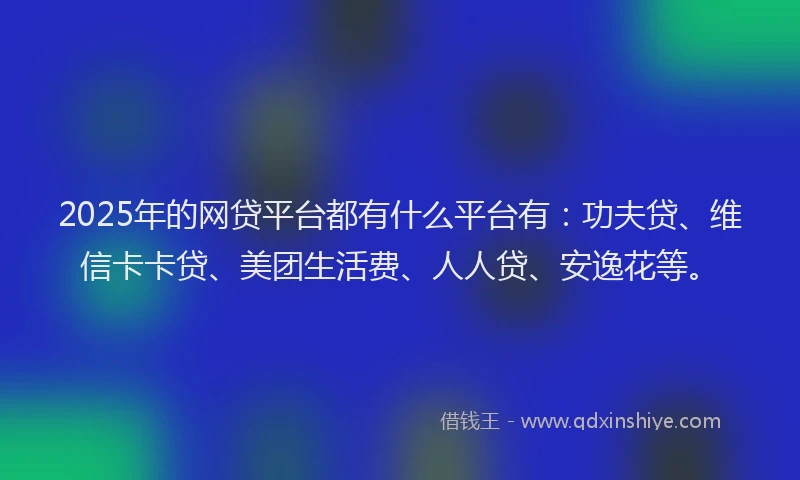 2025年的网贷平台都有什么平台有：功夫贷、维信卡卡贷、美团生活费、人人贷、安逸花等。