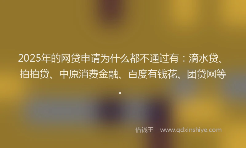2025年的网贷申请为什么都不通过有：滴水贷、拍拍贷、中原消费金融、百度有钱花、团贷网等。