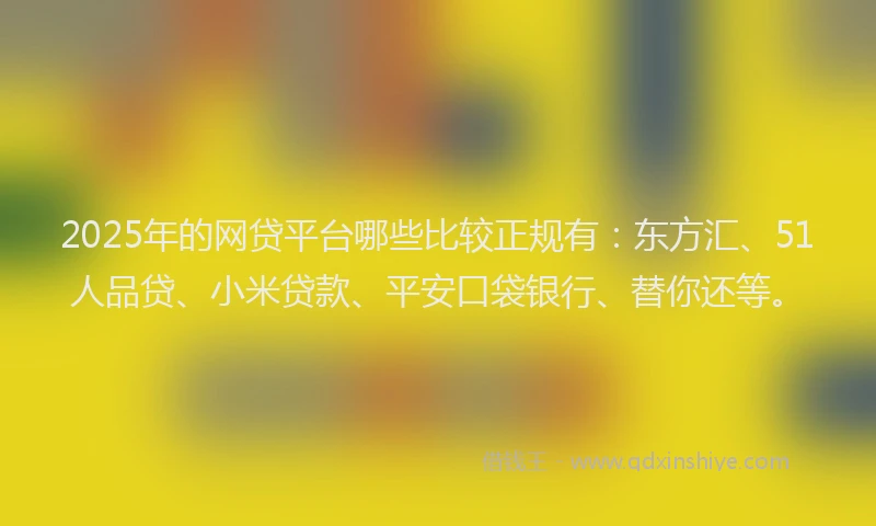 2025年的网贷平台哪些比较正规有：东方汇、51人品贷、小米贷款、平安口袋银行、替你还等。