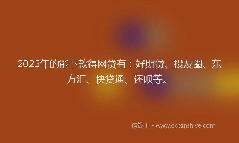 2025年的能下款得网贷有：好期贷、投友圈、东方汇、快贷通、还呗等。