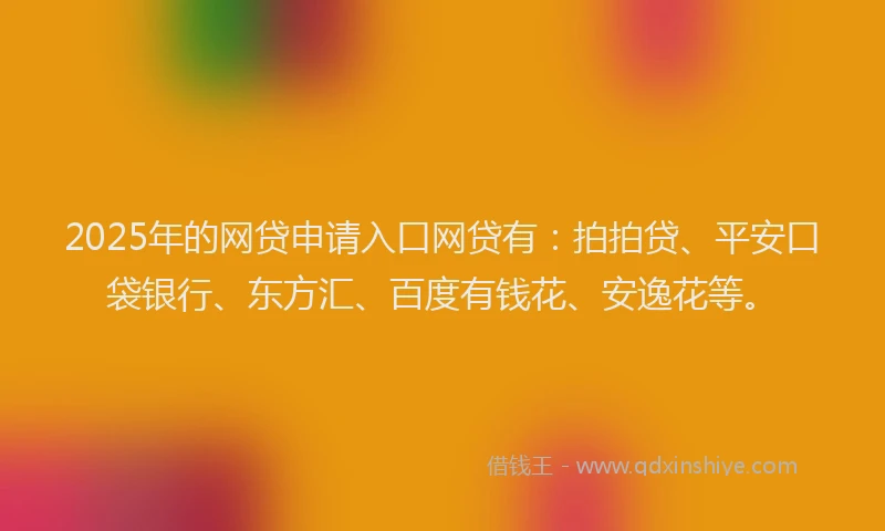 2025年的网贷申请入口网贷有：拍拍贷、平安口袋银行、东方汇、百度有钱花、安逸花等。