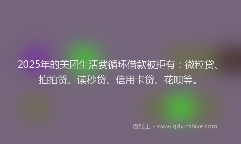 2025年的美团生活费循环借款被拒有：微粒贷、拍拍贷、读秒贷、信用卡贷、花呗等。