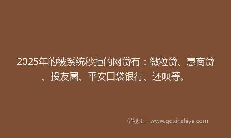 2025年的被系统秒拒的网贷有：微粒贷、惠商贷、投友圈、平安口袋银行、还呗等。