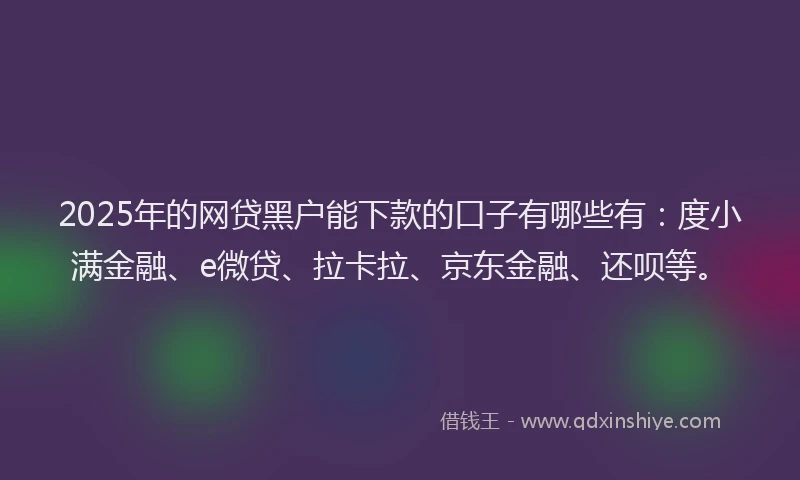 2025年的网贷黑户能下款的口子有哪些有：度小满金融、e微贷、拉卡拉、京东金融、还呗等。