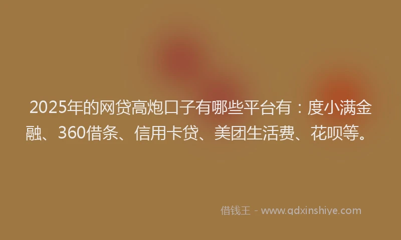 2025年的网贷高炮口子有哪些平台有：度小满金融、360借条、信用卡贷、美团生活费、花呗等。