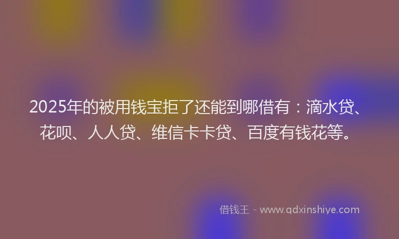 2025年的被用钱宝拒了还能到哪借有：滴水贷、花呗、人人贷、维信卡卡贷、百度有钱花等。