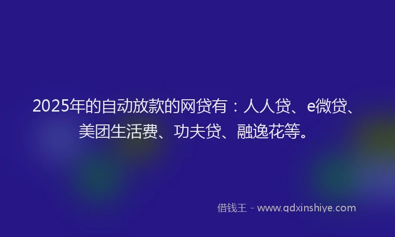 2025年的自动放款的网贷有：人人贷、e微贷、美团生活费、功夫贷、融逸花等。
