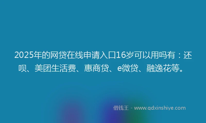 2025年的网贷在线申请入口16岁可以用吗有：还呗、美团生活费、惠商贷、e微贷、融逸花等。