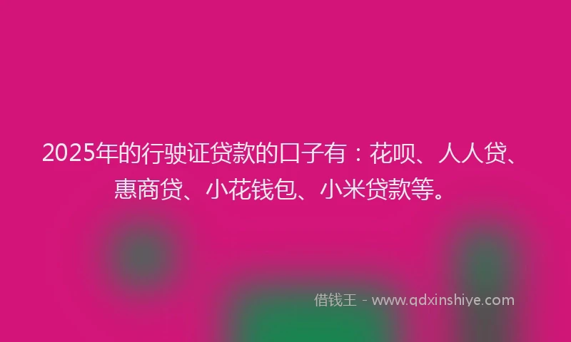 2025年的行驶证贷款的口子有：花呗、人人贷、惠商贷、小花钱包、小米贷款等。