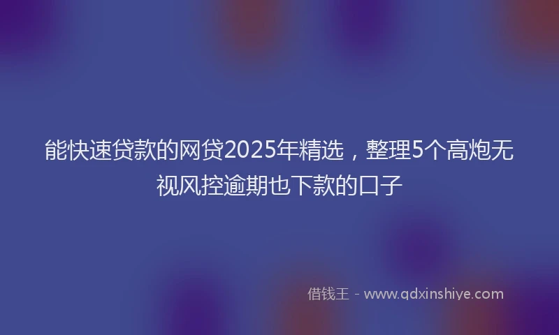 能快速贷款的网贷2025年精选，整理5个高炮无视风控逾期也下款的口子