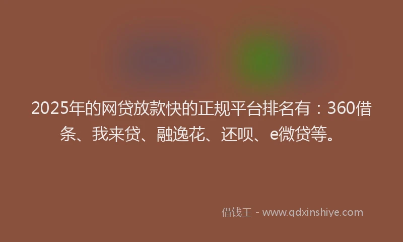 2025年的网贷放款快的正规平台排名有：360借条、我来贷、融逸花、还呗、e微贷等。