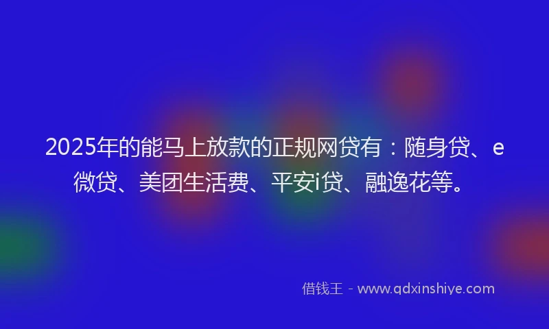 2025年的能马上放款的正规网贷有：随身贷、e微贷、美团生活费、平安i贷、融逸花等。